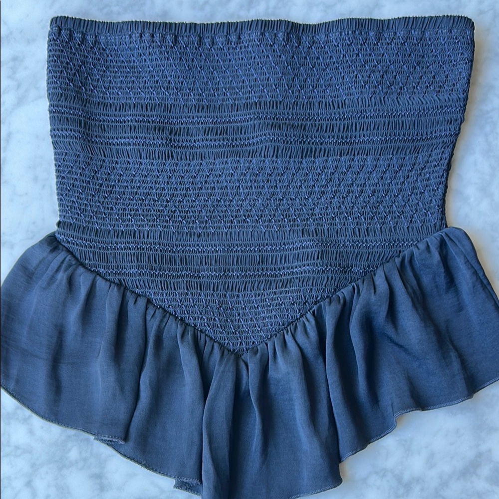 Free People intimately blue Smocked Ruffle peplum top XS NWT